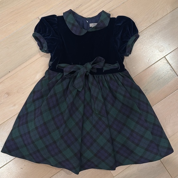 Fleurisse Italian soft cotton silk Christelle velvet navy green plaid dress